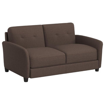 Unique Loveseat, Cushioned Seat & Tufted Back With Flared Arms, Chestnut Brown