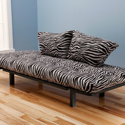 Black Metal Futon with Zebra Zen Mattress in Bed Position - Products