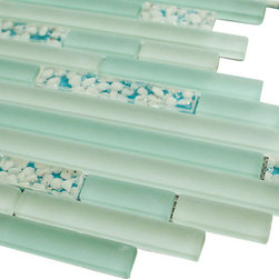 Matte Aqua Blue & Glossy White Sea Shells Glass Mosaic Tiles (Random Pattern) - Home Accessories & Decor