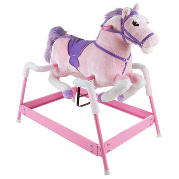 Spring Rocking Horse Plush Bouncy Ride-On Toy With Fun Sounds, Handles