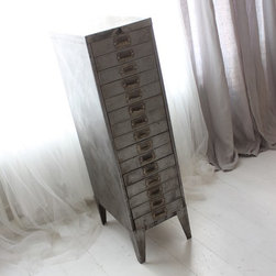 Felix Tall & Narrow Reclaimed Vintage Industrial 1940s Steel 15 Drawer Cabinet - Filing Cabinets