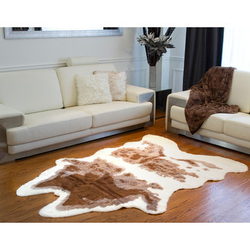 Faux Cowhide Rug, Brown and White, 6'x7'