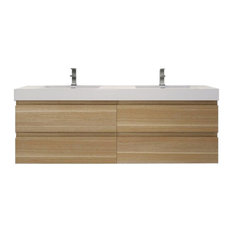 84" Double Sink Wall Mount Vanity, Acrylic Sink, White Oak