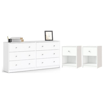 3 Piece Modern Wood Dresser and Nightstand Bedroom Set in White