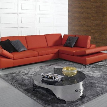 Red Bonded Leather Sectional Sofa