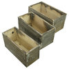 Set Of 3, Wood Rustic Rectangular Boxes Planter, Natural