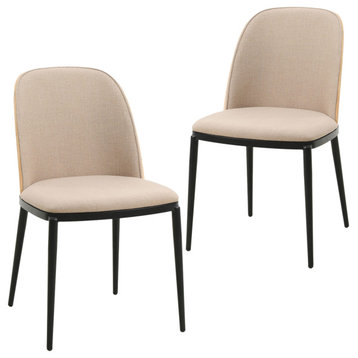 LeisureMod Tule Mid-Century Dining Side Chair Set of 2, Natural Wood/Brown