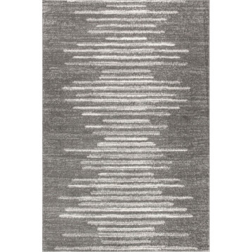 Aya Berber Stripe Geometric Area Rug, Gray/Cream, 8 X 10