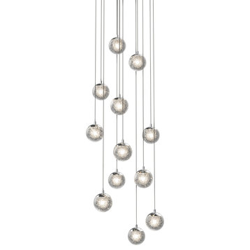 Champagne Bubbles 12-Light Round LED Pendant, Polished Chrome, Seeded Glass