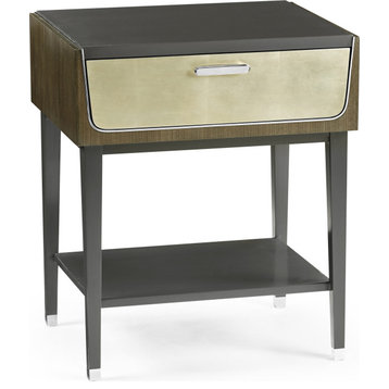 Gatsby Contemporary Art Deco & Champagne Silver-Leaf Bedside Table - Dark Gray W