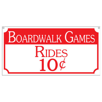 Boardwalk Games Rides 10C, Aluminum Fair Carnival Casino Bar Sign, 6"x12"
