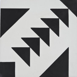 Moroccan Mosaic and Tile House - Tadla Handmade Cement Tile, Black/White, Sample - Wall And Floor Tile