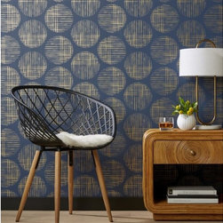 Cross Hatch Circles Gold and Navy Wallpaper | CB2 - Wallpaper