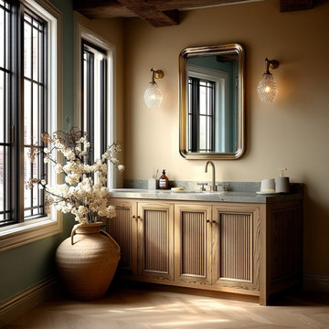 Fluted Oak Bathroom Vanity, Freestanding Vanity 30–80", Custom Rustic Modern Cab