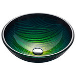 Kraus USA - Nature Series 17" Round Green Glass Vessel 19mm thick Bathroom Sink - Add an eye-catching artistic touch to your bathroom decor with the beautiful colors and patterns of a KRAUS Nature Series glass vessel sink. The tempered glass construction features a beautifully textured exterior and smooth interior that's easy to keep clean