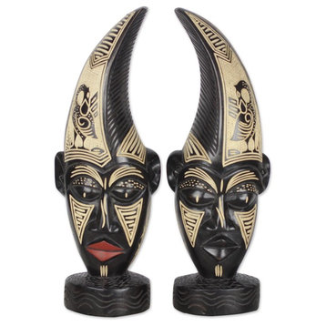 Novica Sankofa Twins African Wood Masks, Set of 2