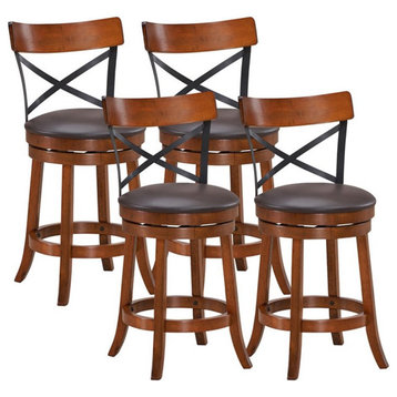 Costway 25" Contemporary Rubber Wood Swivel Bar Stools in Walnut (Set of 4)