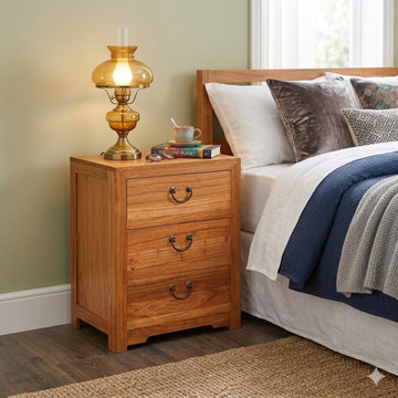 Oriental Brown Stain 3 Drawers End Table Nightstand Cabinet cs7105
