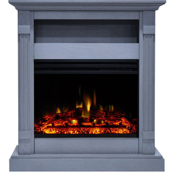 Drexel 34" Electric Fireplace Heater, Charred Log Display, Slate Blue Mantel
