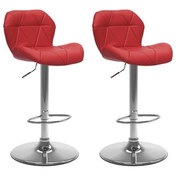 Atlin Designs 33.75" Mid Back Fabric/Steel Barstool in Red (Set of 2)