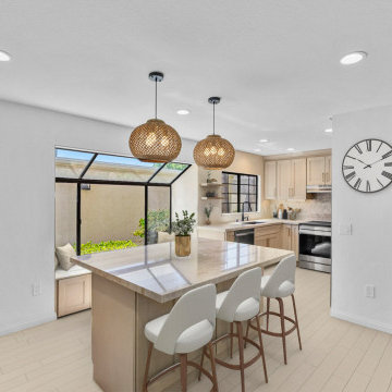 Warm Wood Shaker Kitchen with Oversized Quartzite Island