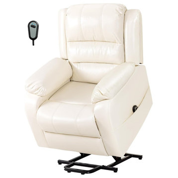 Power Lift Recliner, Massager PU Leather Upholstered Seat & Remote, White