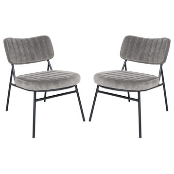 Marilane Velvet Accent Chair, Metal Frame Set of 2, Fossil Grey