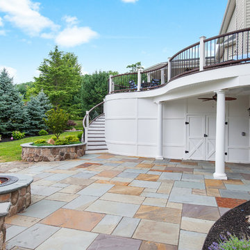 Warren, NJ - Bluestone patio & walkway with fire pit and water feature