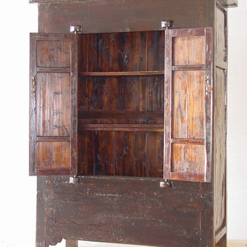 Qing Dynasty Asian Chinese antique large black cabinet pair