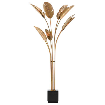 Tropical 9-Light Floor Lamp in Vintage Brass with Black