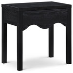 Meridian Furniture - Fiora Veneer Nightstand - Revisit a timeless design that's been given a sleek modern update when you bring home this Fiora black oak night stand. Reminiscent of a traditional night stand from days gone by, this handsome piece features an interestingly scalloped apron around its perimeter for a look that screams contemporary refinement. The rich black finish on this night stand adds to its chic appeal when placed beside your bed or in a guest room.
