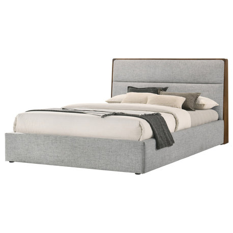 Dustin Modern Gray Fabric and Walnut Trimmed Bed, Eastern King