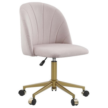 Linon Alyssa Upholstered Adjustable Swivel Desk Chair Gold Legs in Blush Pink