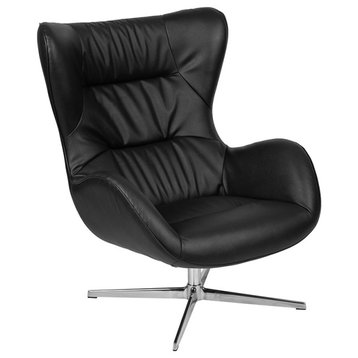 Black LeatherSoft Swivel Wing Chair