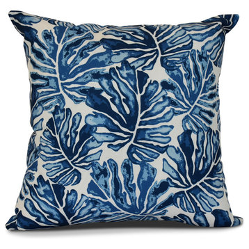 20x20", Palm Leaves, Floral Print Outdoor Pillow, Blue