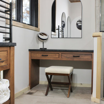 Spacious vanity with a separate makeup vanity