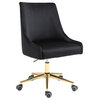 Karina Swivel and Adjustable Velvet Upholstered Office Chair, Black, Gold Base