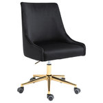 Meridian Furniture - Karina Swivel and Adjustable Velvet Upholstered Office Chair, Black, Gold Base - Bring functional beauty to the limelight whenyou'rere seated in the comforting confines of this Karina Velvet Office Chair. This chair isn't just another handsome face for your office, althoughyou'rell fall for its soft black velvet upholstery and rich gold base. This contemporary chair is just as utilitarian as it is attractive, with its swiveling design and five-star base with casters to make it easy to maneuver around your workstation. The chair is also adjustable, so it's easy to get comfortable and find your favorite sitting position.