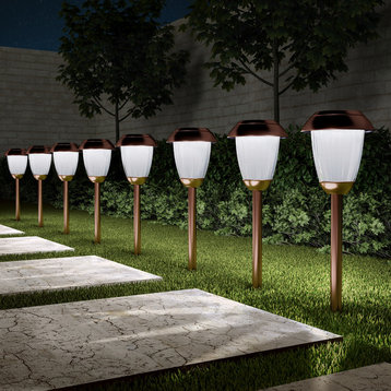Solar Path Lights, Set of 8 Stainless Outdoor Lights by Pure Garden, Copper