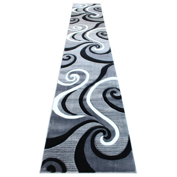 Athens Collection Runner 3' x 16' Abstract Area Rug, Grey