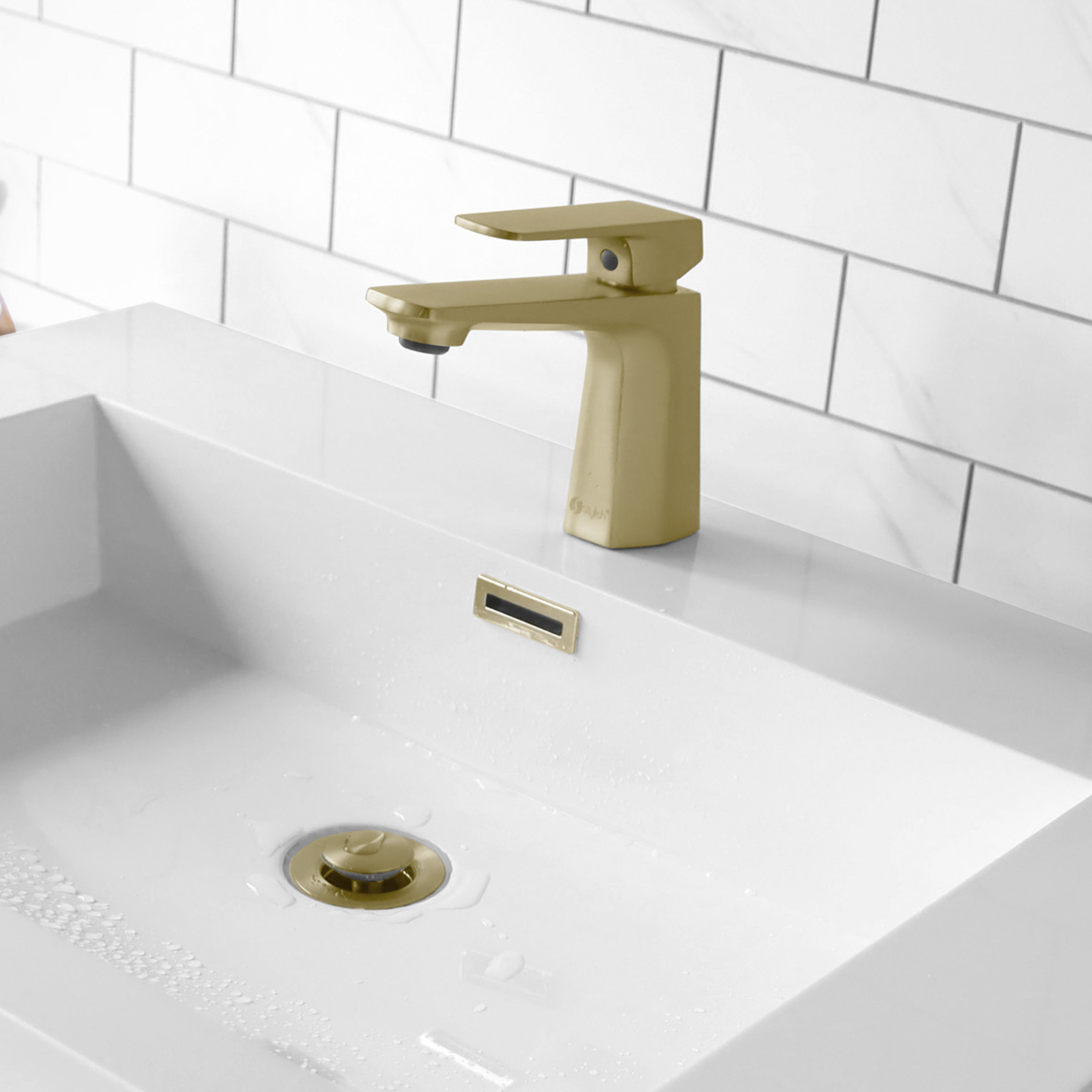 STYLISH Single Handle Brushed Gold Vessel Bathroom Faucet with Pop Up Drain