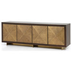 Four Hands - Enzo Sideboard-Dark Walnut - The sideboard goes glam. Faceted front panels are brass-clad for eye-catching allure, as dark walnut framework delivers warmth to a contemporary-cool style. Planked legs of brass-finished steel up the trend-forwardness of this statement storage piece.