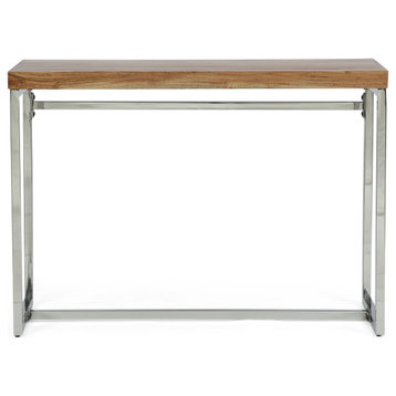 Alledonia Rustic Glam Handmade Acacia Wood Console Desk, Natural and Silver