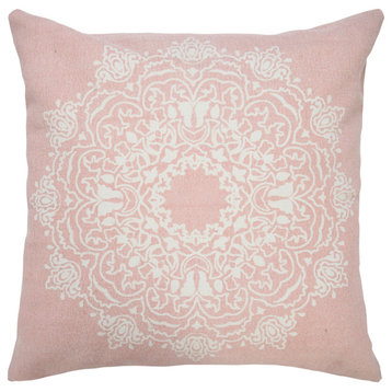 Bohemian Mandala Medallion Throw Pillow, Light Pink, 20" X 20", Poly Fill