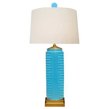 Beautiful Baby Blue Porcelain Square Vase Table Lamp 26.5"