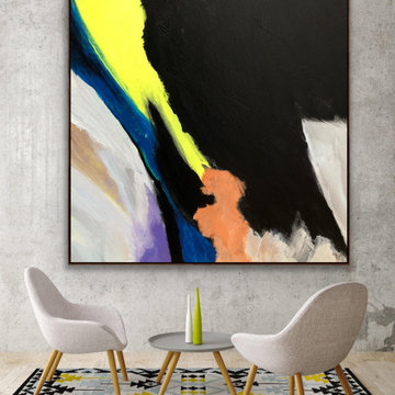 "Strong" 60x60 IN Black neon abstract Art Large Modern Painting MADE TO ORDER