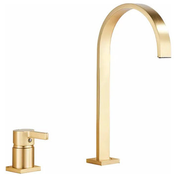 Brushed Gold Solid Brass Deck Mounted Bathroom Sink Faucet