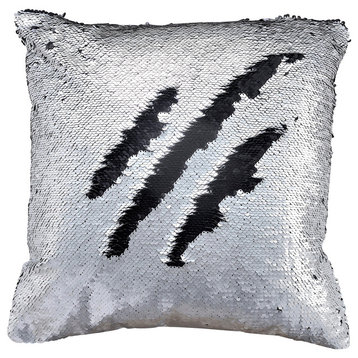 Decorative Mermaid Throw Pillow, Matte Silver/Matte Black, 16"x16"