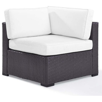 Crosley Furniture Biscayne Rattan & Fabric Corner Patio Chair in White/Brown