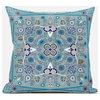 16" X 16" Blue and Beige Broadcloth Paisley Zippered Pillow